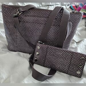 Hammitt Dark Plum and White Patterned Crossbody Tote with Removable Strap